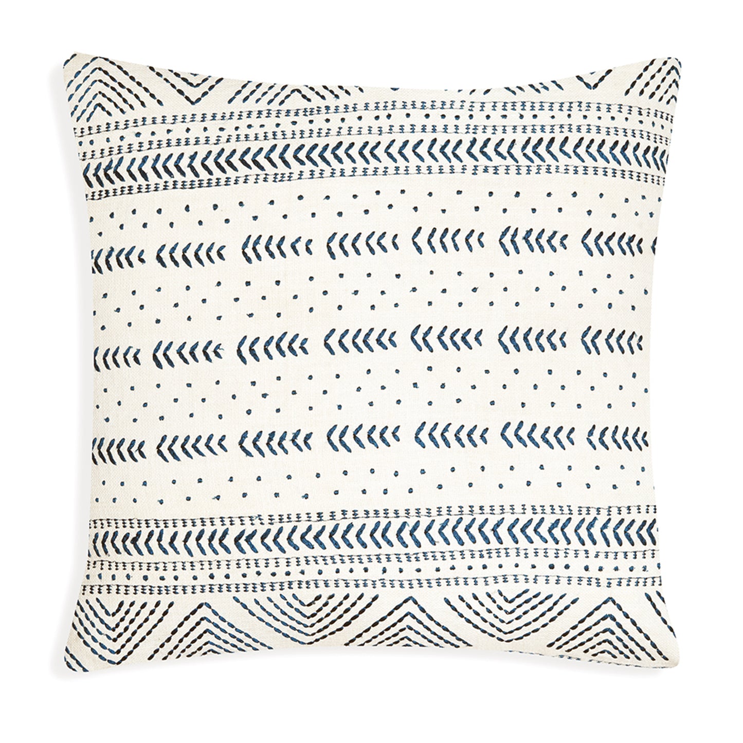 Inca Blue- Square Ivory Cushion with Blue Inca-Inspired Embroidery