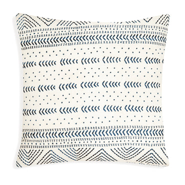 Inca Blue- Square Ivory Cushion with Blue Inca-Inspired Embroidery