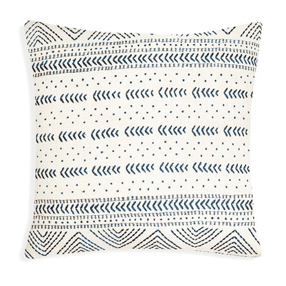 Inca Blue- Square Ivory Cushion with Blue Inca-Inspired Embroidery