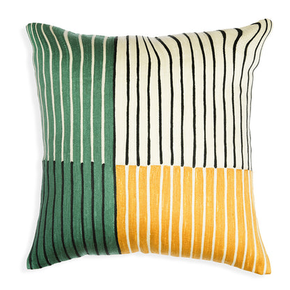 Patch Quartet - Striking Colour Block Cushion with Embroidered Stripes