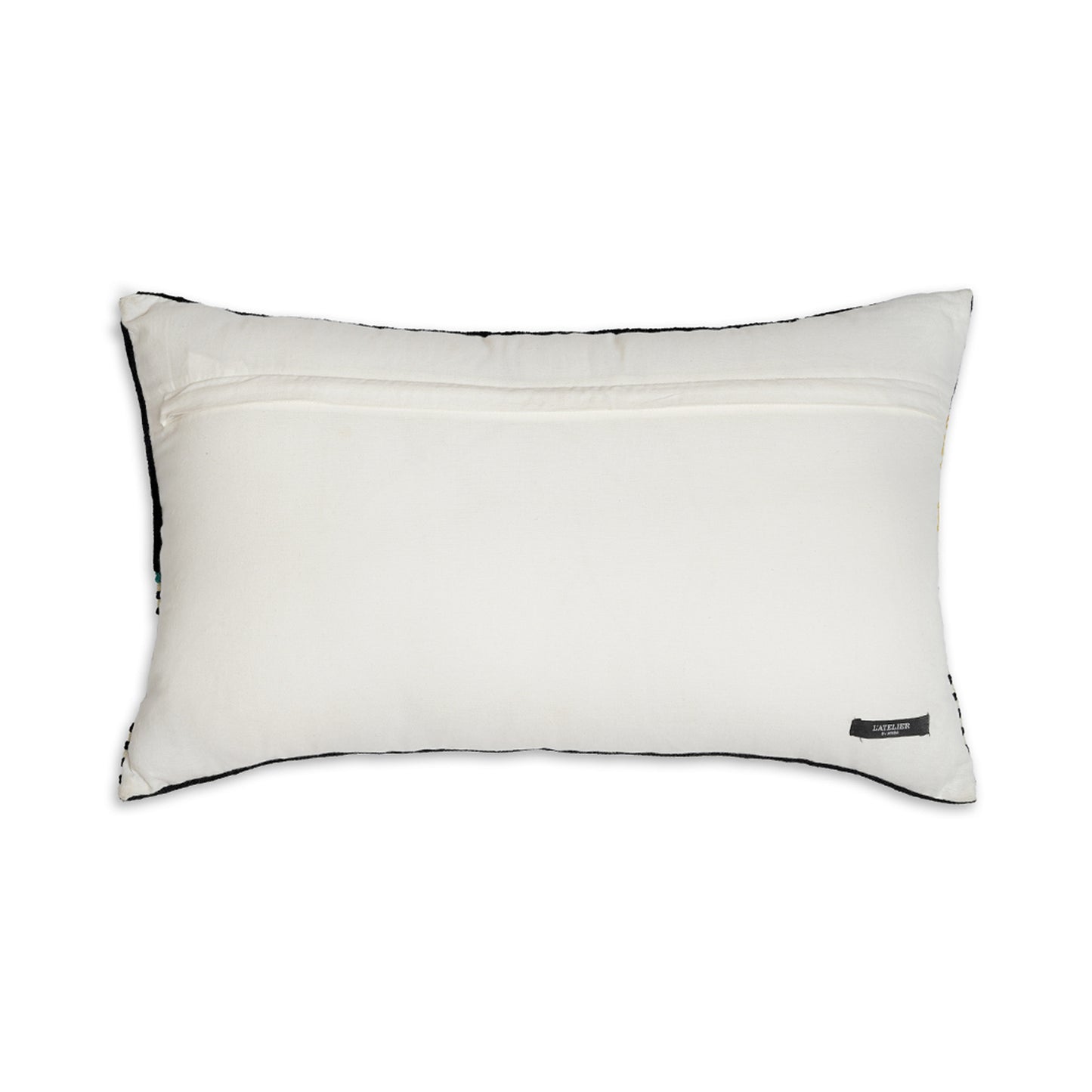 Back Gammon - Modern Rectangular Beige Cushion with Earthy Embroidered Stripes