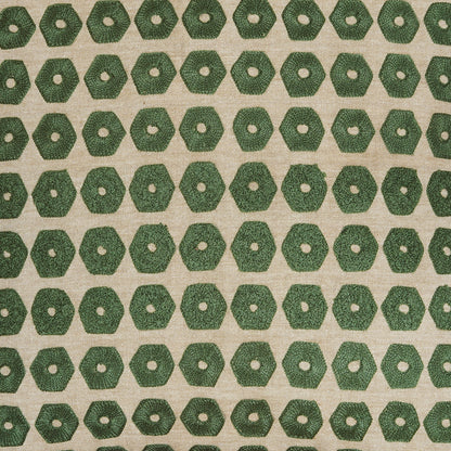 Hexa Green – Hexagonal Embroidered Cotton Cushion in Deep Emerald