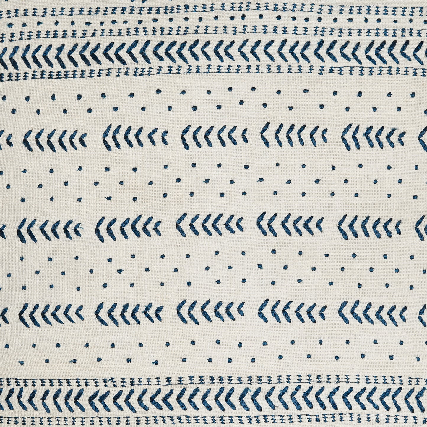 Inca Blue- Square Ivory Cushion with Blue Inca-Inspired Embroidery