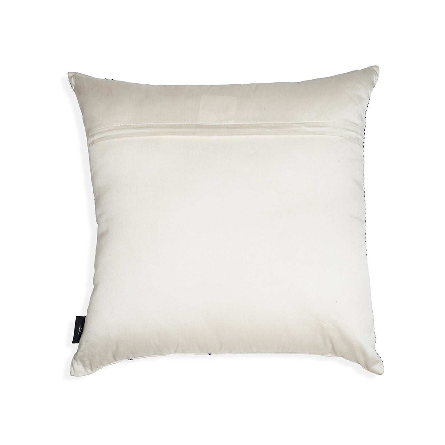 Inca Blue- Square Ivory Cushion with Blue Inca-Inspired Embroidery