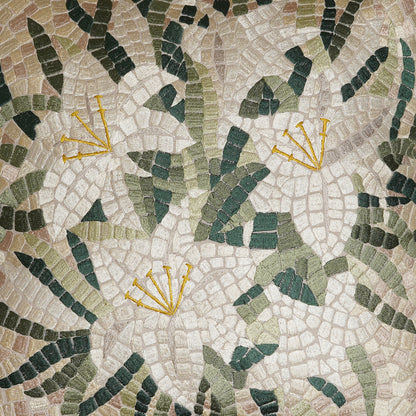 Lily Squares – Cream and Pastel Green Cotton Mosaic Embroidered Cushion