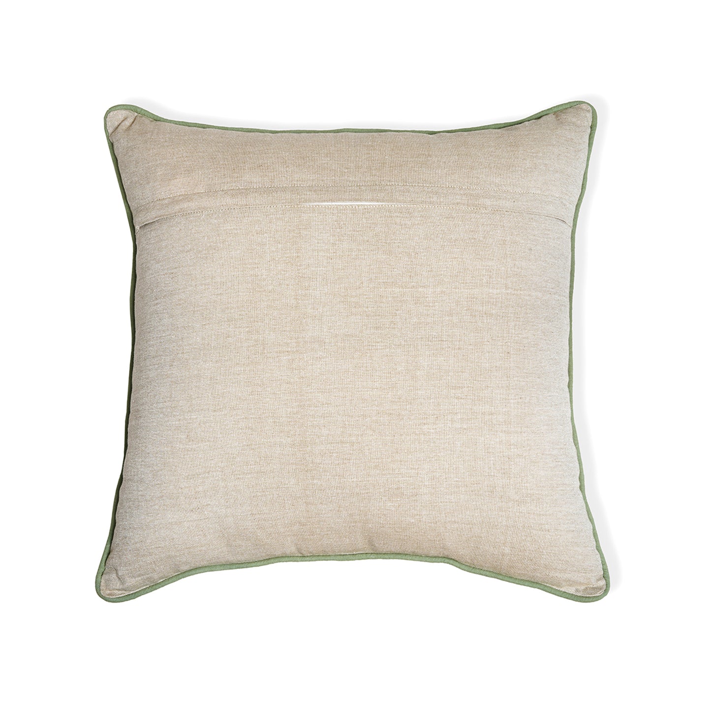Link on Green - Square Green and Beige Chambray Cushion with Subtle Embroidery
