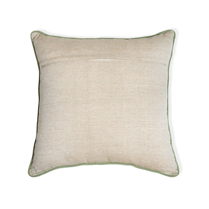 Link on Green - Square Green and Beige Chambray Cushion with Subtle Embroidery