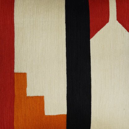 Pick and Stair - Square Cushion with Geometric Stair Motif in Red,Orange & Black