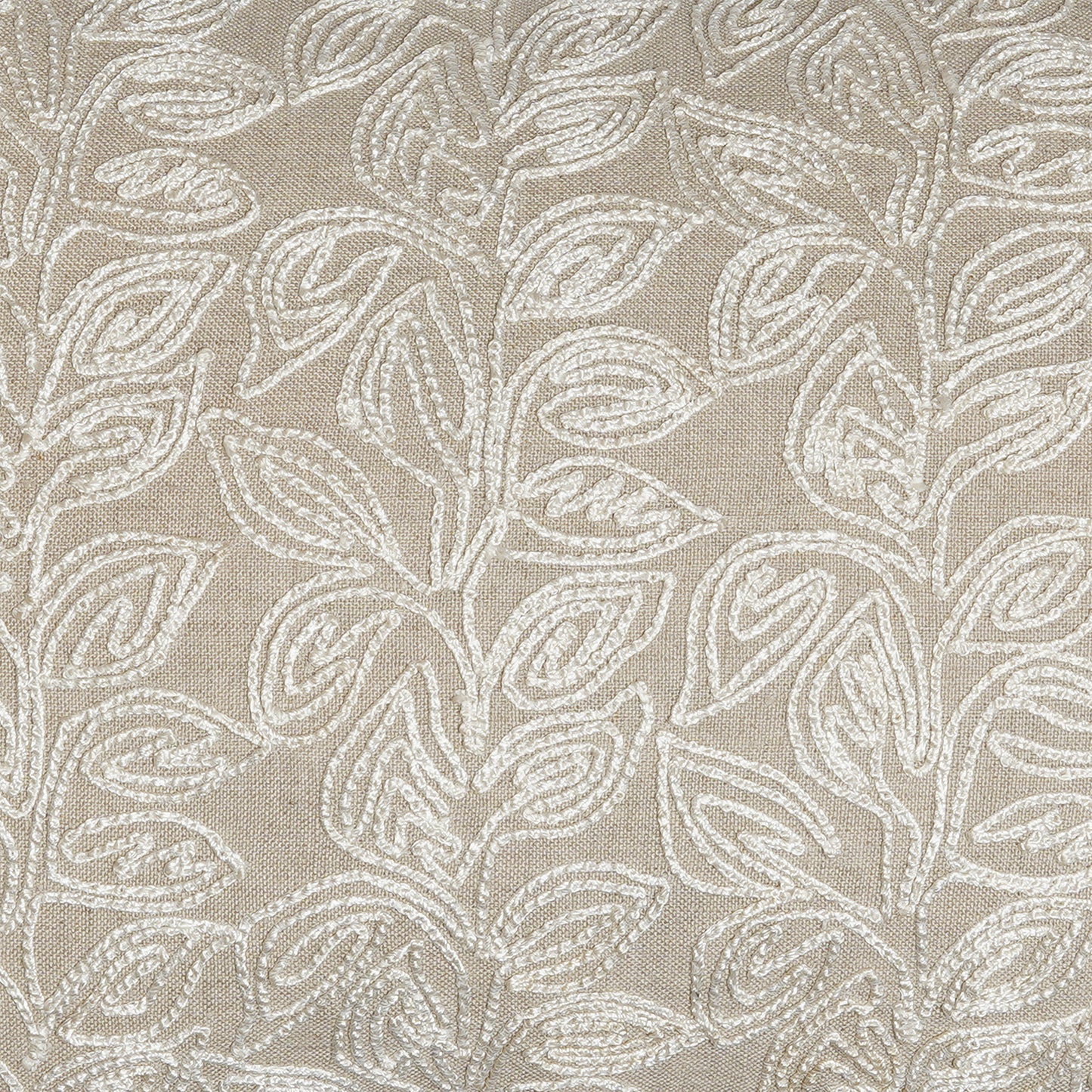 Blanc Stalks - Rectangular Beige Cushion with Graceful Vine-Inspired Embroidery
