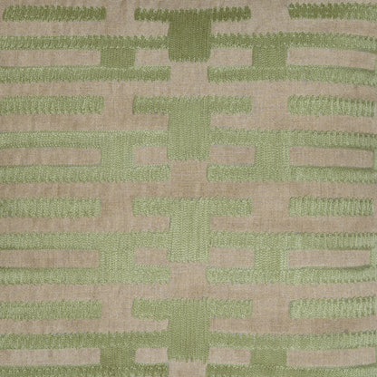 Link on Green - Square Green and Beige Chambray Cushion with Subtle Embroidery