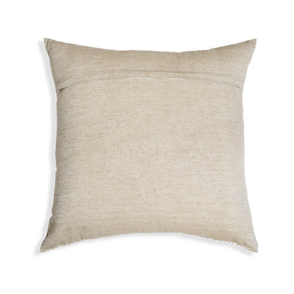 White Furrows - Square Beige Cushion with White Linear Embroidery