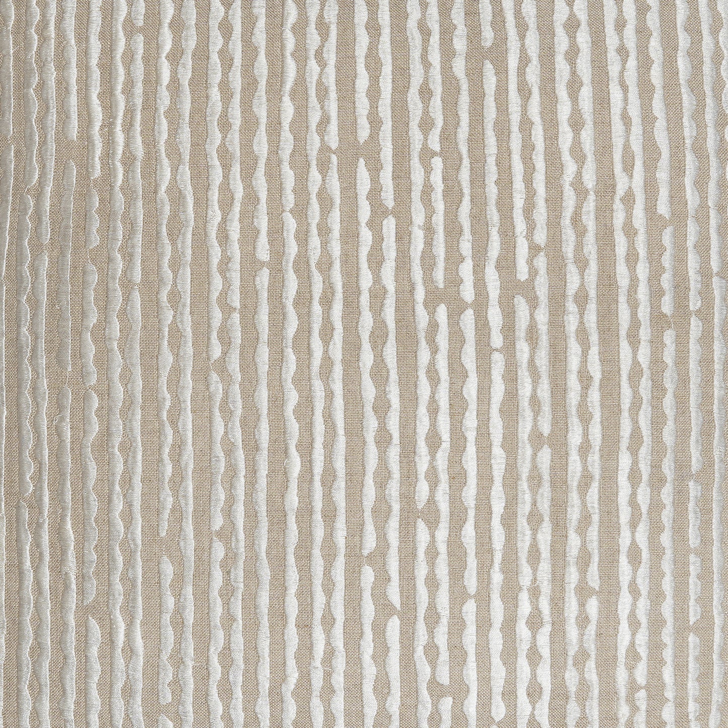 White Furrows - Square Beige Cushion with White Linear Embroidery