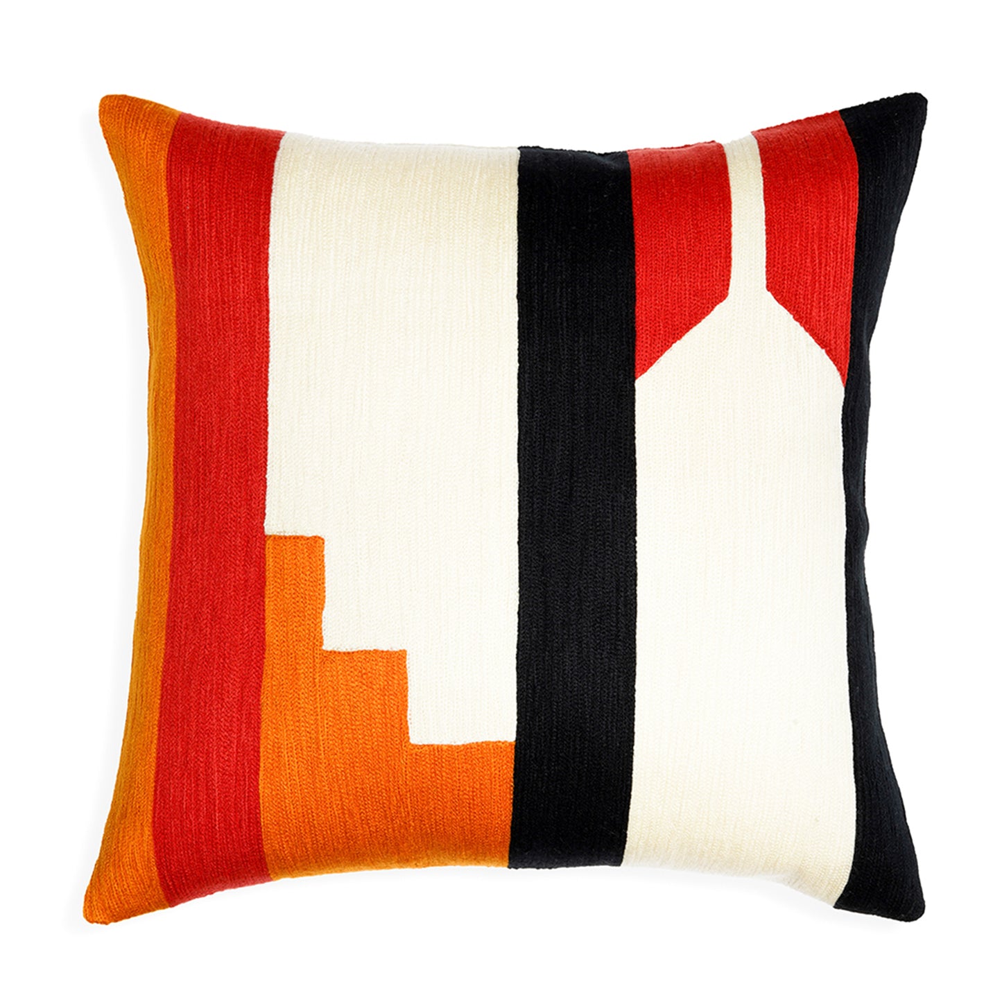 Pick and Stair - Square Cushion with Geometric Stair Motif in Red,Orange & Black