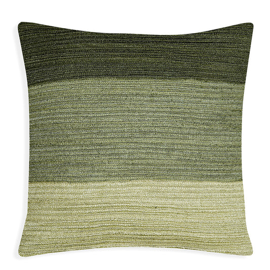 Rising Green – Square Cushion in Light Moss to Deep Forest with Textured Detail