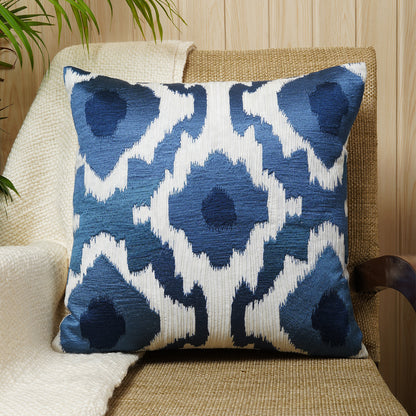 Rorschach Blue – Blue and White Embroidered Square Cotton Cushion