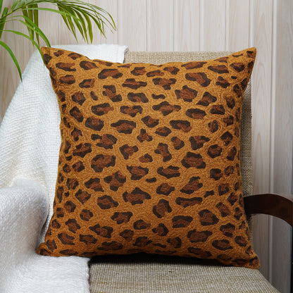 Royal Print - Chic Square Leopard Print Cotton Embroidered Cushion