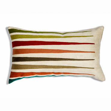 Back Gammon - Modern Rectangular Beige Cushion with Earthy Embroidered Stripes