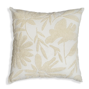 Spring’s Herald - Square Ivory-White Floral Embroidered Cushion