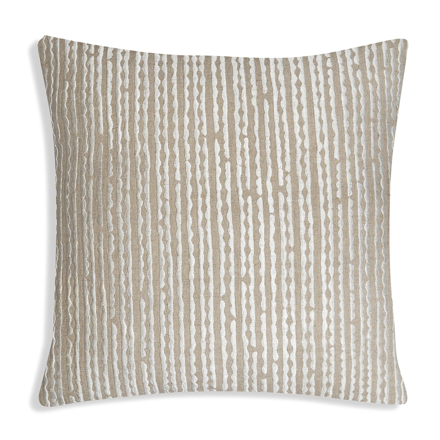 White Furrows - Square Beige Cushion with White Linear Embroidery