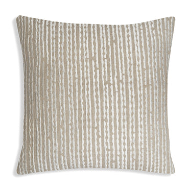 White Furrows - Square Beige Cushion with White Linear Embroidery