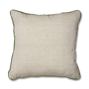Simplicity - Square Cushion in Neutral Beige with Delicate Green Piping