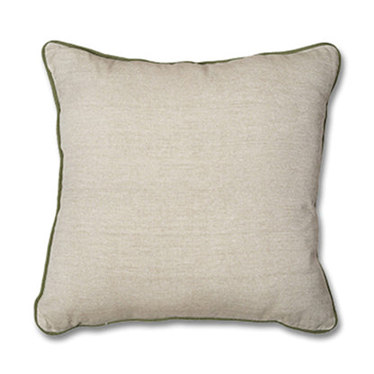 Simplicity - Square Cushion in Neutral Beige with Delicate Green Piping
