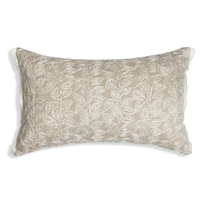 Blanc Stalks - Rectangular Beige Cushion with Graceful Vine-Inspired Embroidery