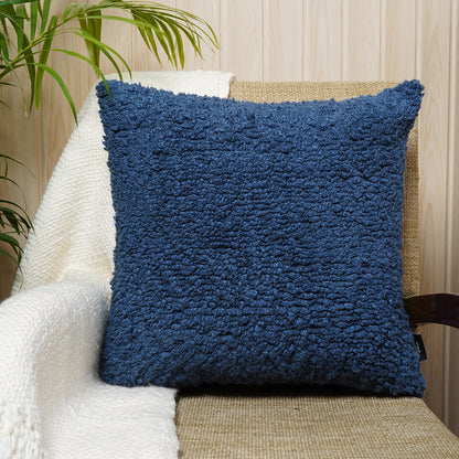 Blueberry Fuzz - Navy Blue Square Cotton Cushion with Textured Finish