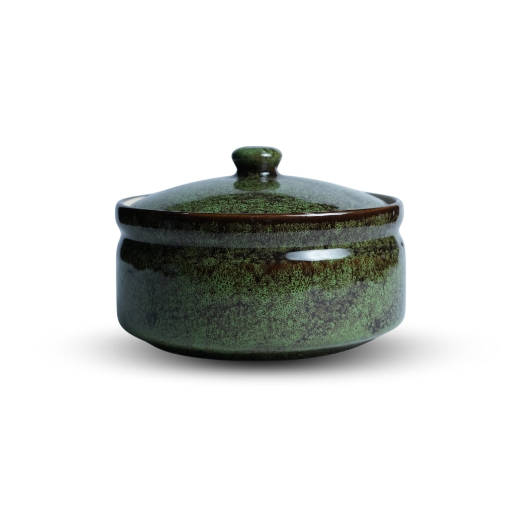 Emerald Green Ceramic Serving Pot with Lid Set of 2