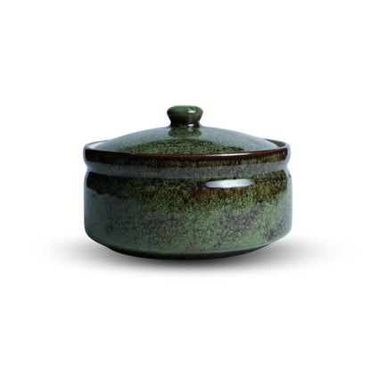 Emerald Green Ceramic Serving Pot with Lid Set of 2