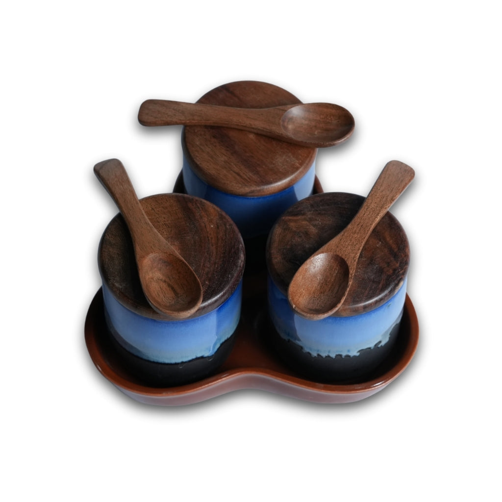 Ombre Ceramic Spice Jar with Tray Set of 3