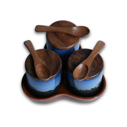 Ombre Ceramic Spice Jar with Tray Set of 3
