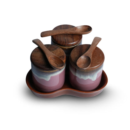 Ombre Ceramic Spice Jar with Tray Set of 3