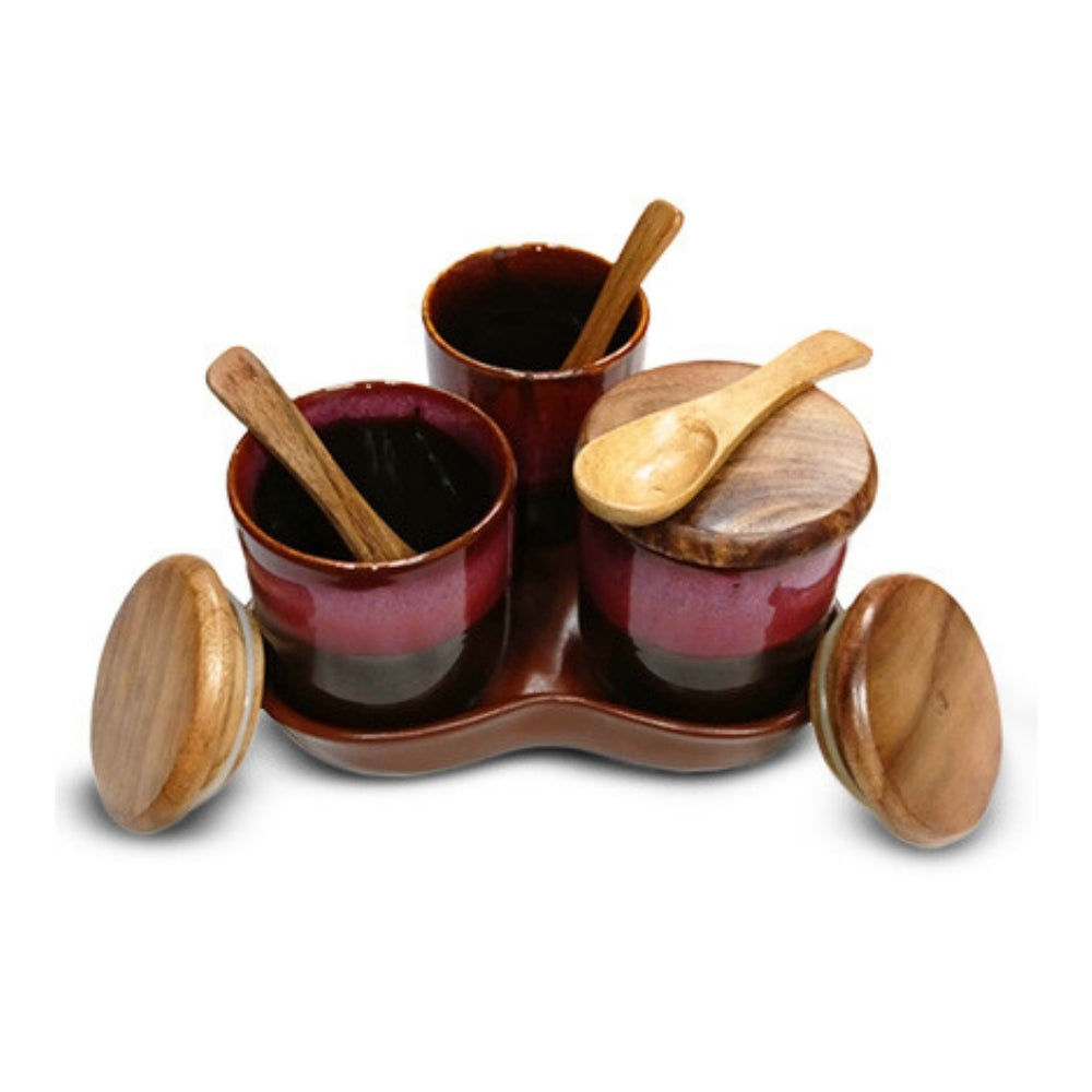 Ombre Ceramic Spice Jar with Tray Set of 3