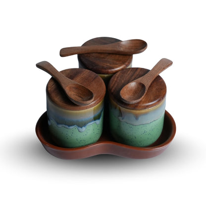 Ombre Ceramic Spice Jar with Tray Set of 3