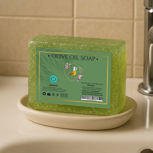 Natural green handmade olive oil soap bar with smooth texture, ideal for dry and sensitive skin care