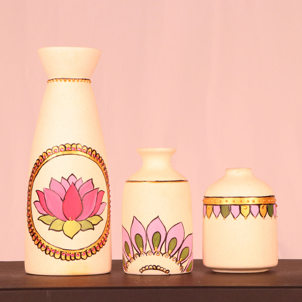 Ceramic Vases 3 Piece Set of Hand-Painted Ceramic Vases
