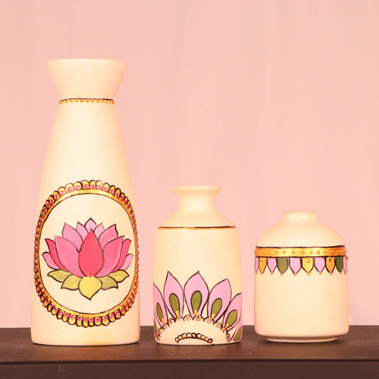Ceramic Vases 3 Piece Set of Hand-Painted Ceramic Vases