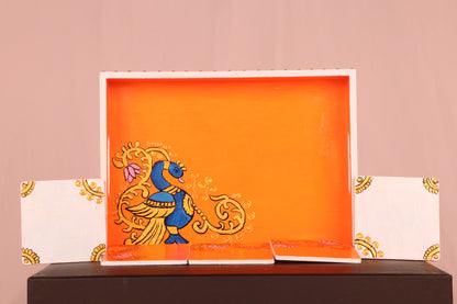 Vibrant Peacock Handpainted MDF Tray Coaster Set of 4