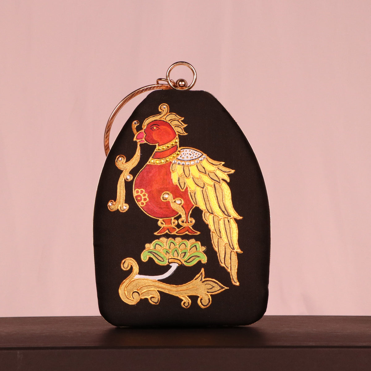 Regal Noor Hand-Painted Women Black Evening Party Clutch