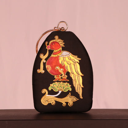 Regal Noor Hand-Painted Women Black Evening Party Clutch