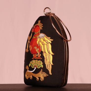 Regal Noor Hand-Painted Women Black Evening Party Clutch