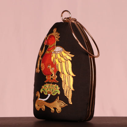 Regal Noor Hand-Painted Women Black Evening Party Clutch