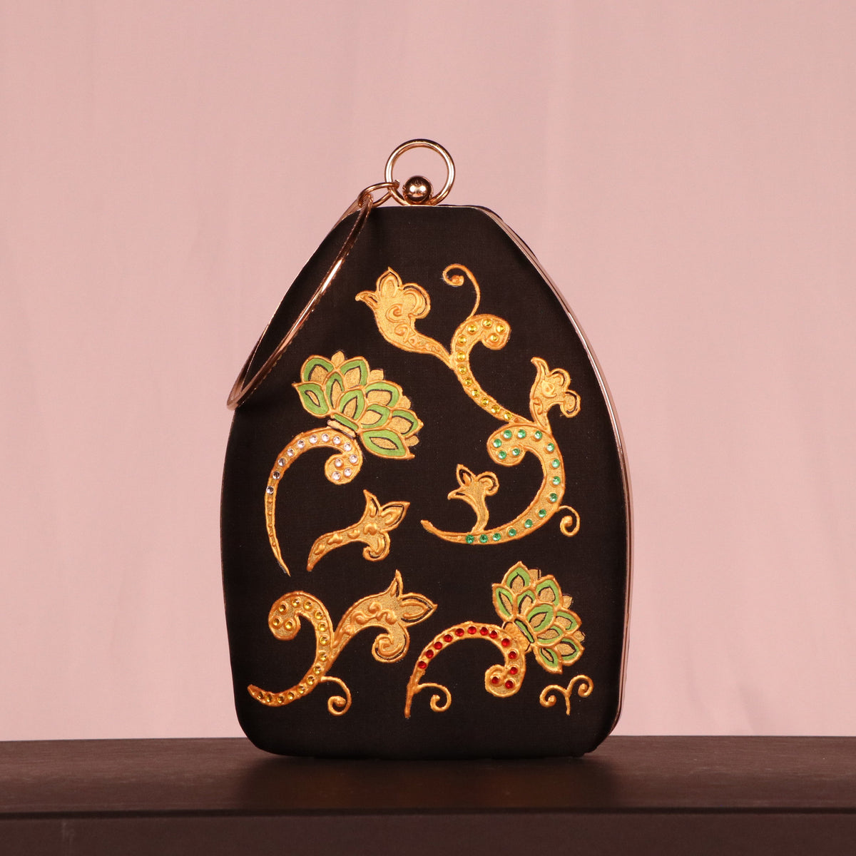 Regal Noor Hand-Painted Women Black Evening Party Clutch