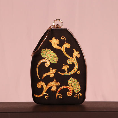 Regal Noor Hand-Painted Women Black Evening Party Clutch
