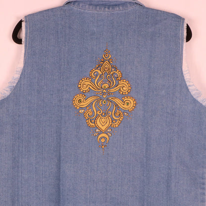 Denim Jacket Hand-Painted Golden Motif Jacket