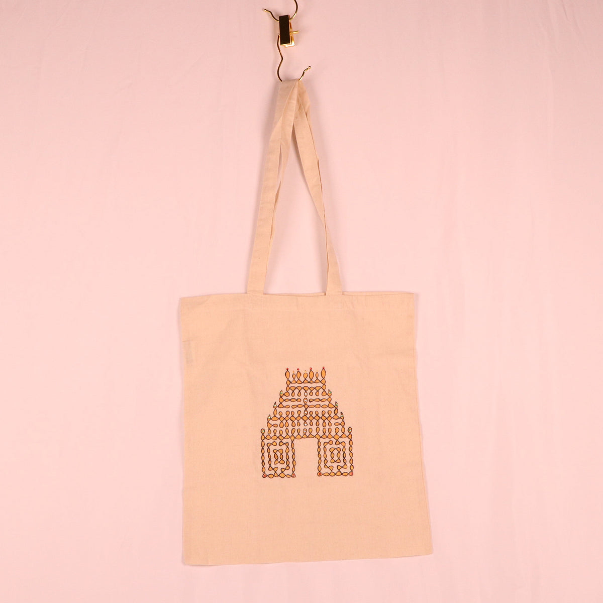 Kolam Temple Motif On Canvas White Tote Bag