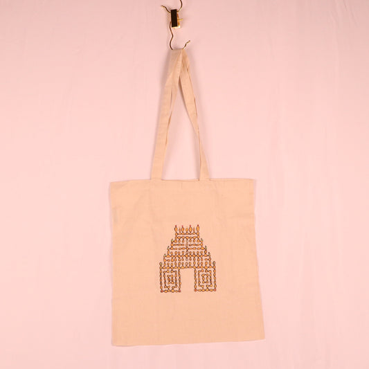 Kolam Temple Motif On Canvas White Tote Bag