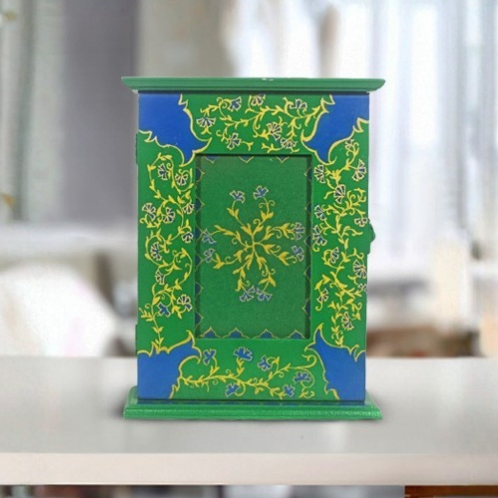 green floral decorative wooden key box