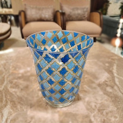 Gulmohar blue decorative floral glass flower vase